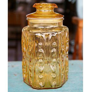 Vintage Federal Gold Yellow Glass Canister Show Off Jar 1970s